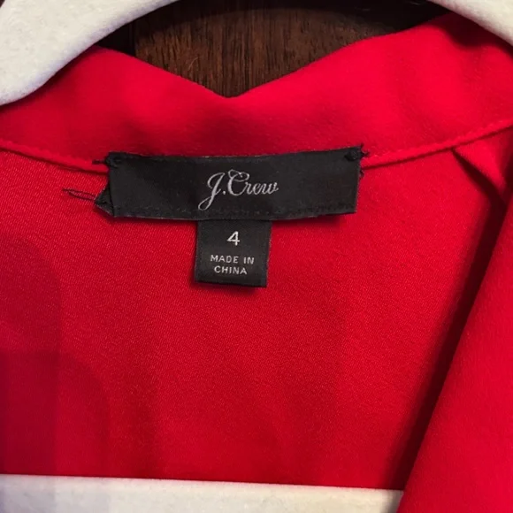 J.Crew Red Wrap Blouse Size 4 Long Sleeve Peplum Tie Waist Top Career Holiday - Picture 2 of 3